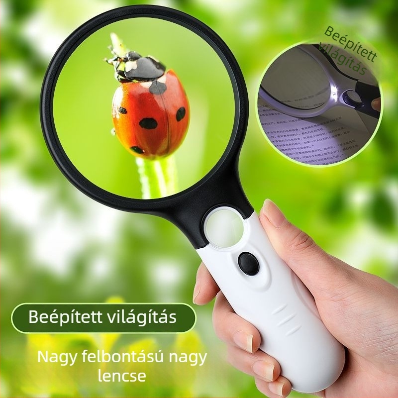 Világítással ellátott nagyító, ultranagy felbontású olvasáshoz idős korban, kézben tartható, hordozható