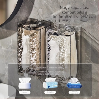 Fali szívóval rögzíthető papírzsebkendő és arc törlő tároló, szilikonból, fúrás nélkül, fürdőszobába és a konyhába