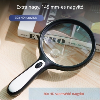 Chuda 145 mm-es nagy átmérőjű kézi nagyító, 4 LED-del, idős olvasáshoz, 10× nagyítás, kettős lencsés rendszer