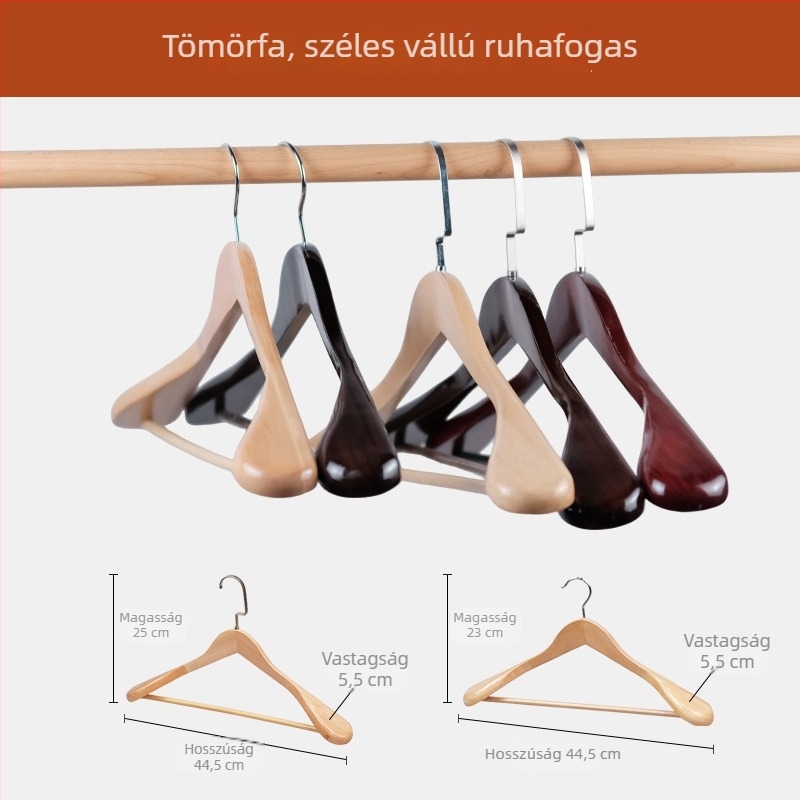 Széles vállú ruhakasztó, öltönyök számára, nyom nélkül, deformáció elleni, kiváló minőségű tömörfa