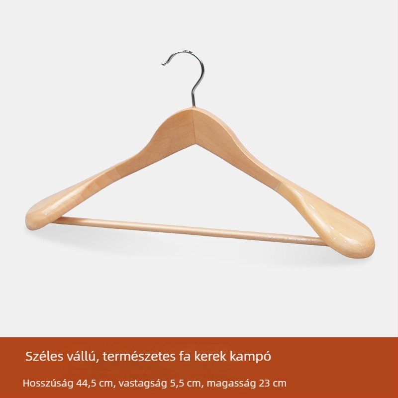 Széles vállú ruhakasztó, öltönyök számára, nyom nélkül, deformáció elleni, kiváló minőségű tömörfa