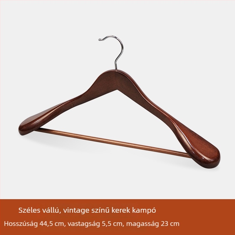 Széles vállú ruhakasztó, öltönyök számára, nyom nélkül, deformáció elleni, kiváló minőségű tömörfa