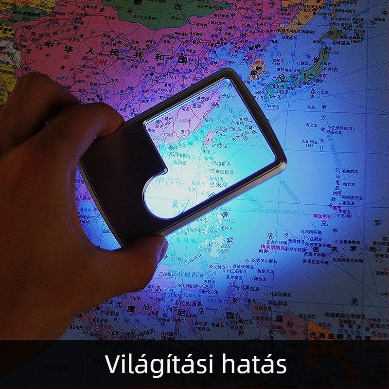 Kártya alakú olvasó nagyító, könnyű és hordozható, nagy felbontású lencsével és beépített világítással, idős olvasók és diákok tudományos kísérleteihez