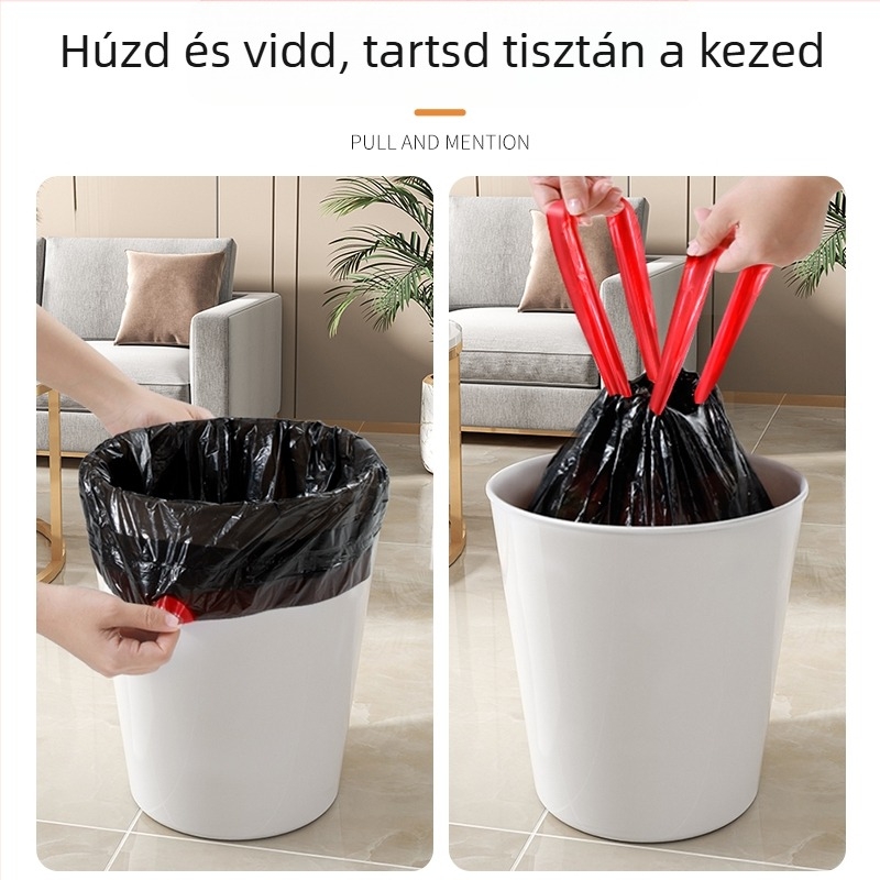 Quan'an Home vastagabb kötős szemeteszsákok, nagy méret, fekete, PE műanyag, otthonra, konyhába és irodába, 50 db