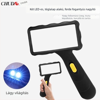 Kézben tartható négyszögletes nagyító dupla LED világítással és tükrökkel, 100×50 mm, ékszerek azonosítására, modell 84026A