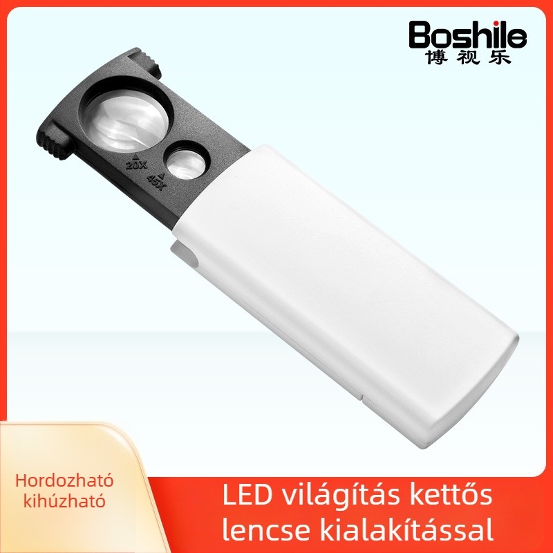 20x kihúzható nagyító LED világítással, hordozható HD nagyító ékszerekhez, jade-hez, kalligráfiához, bélyegekhez és geológiai vizsgálathoz
