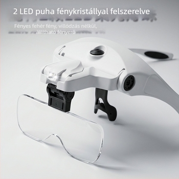 Fejre szerelt nagyító LED világítással, olvasáshoz és vizsgálathoz, cserélhető lencsék