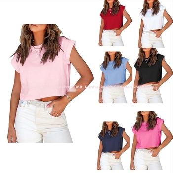Női rövid ujjú cropped felső batwing ujjakkal, kerek nyakú, egyszínű, városi casual stílus
