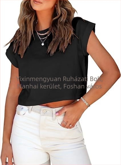 Női rövid ujjú cropped felső batwing ujjakkal, kerek nyakú, egyszínű, városi casual stílus
