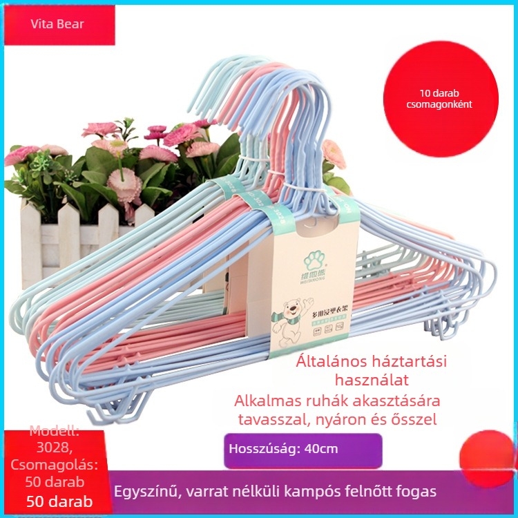Csavart virágos vállfa közepes méretű, vastagabb dip-moldolt műanyagból, egyszínű, 40 cm, csúszásmentes, nyommentes