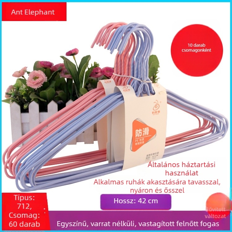 Csavart virágos vállfa közepes méretű, vastagabb dip-moldolt műanyagból, egyszínű, 40 cm, csúszásmentes, nyommentes