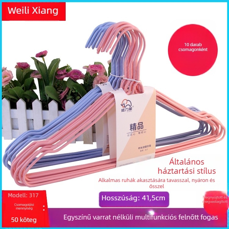 Csavart virágos vállfa közepes méretű, vastagabb dip-moldolt műanyagból, egyszínű, 40 cm, csúszásmentes, nyommentes