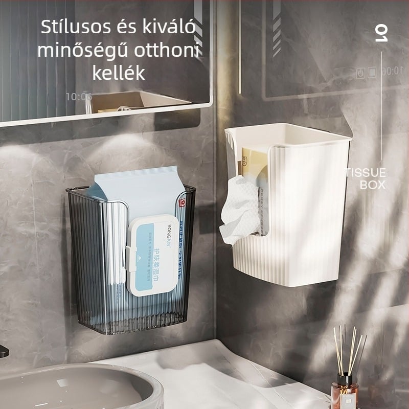 Fali szerelhető nedves törlőkendő tároló – fúrás nélkül, fürdőszobai vécépapírtartó, modern luxus