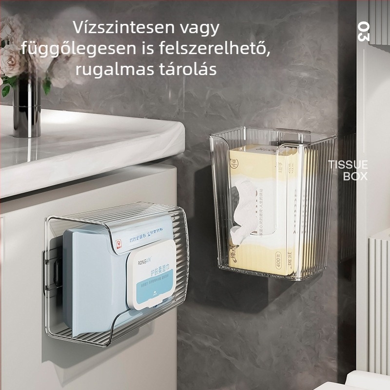 Fali szerelhető nedves törlőkendő tároló – fúrás nélkül, fürdőszobai vécépapírtartó, modern luxus