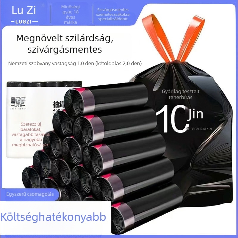 Húzós szemeteszsák, vastagított, háztartási használatra, nagy méret, extra vastag, szakadásálló, konyhai kukászsák