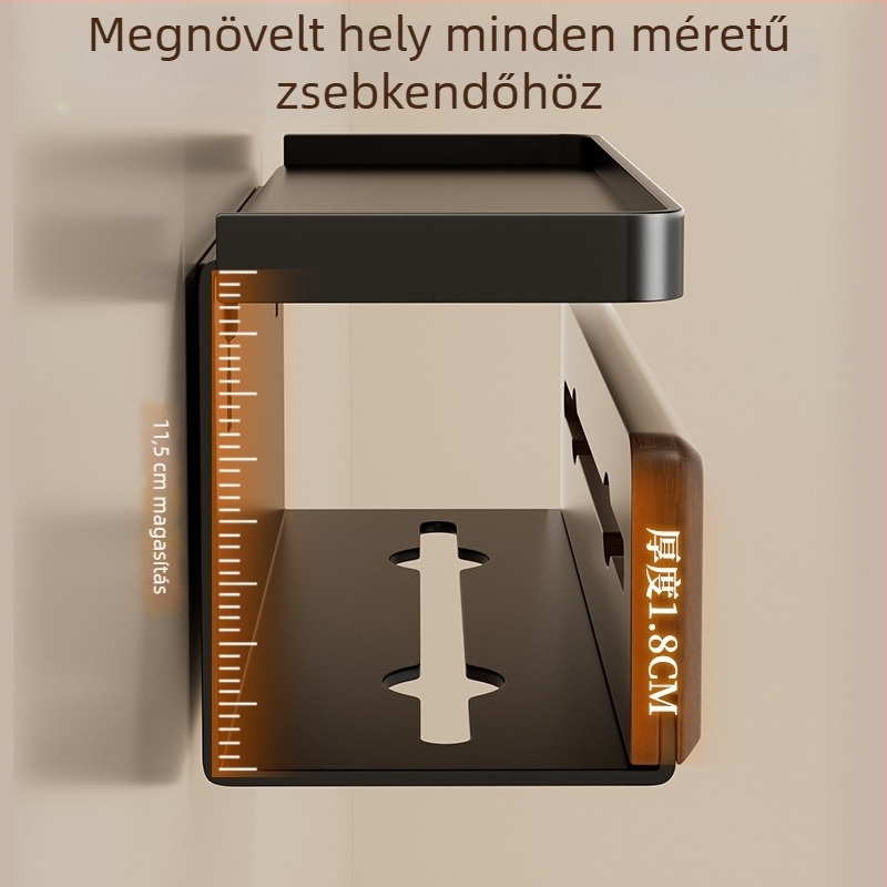 Diófából készült, falra szerelhető papírzsebkendő- és toalettpapír tartó fürdőszobába