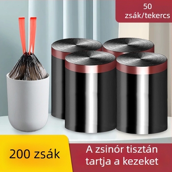 Fekete szemeteszsákok húzózsinórral, nagy tekercsben, PE anyagból, egyszer használatos, háztartási, irodai és kollégiumi használatra