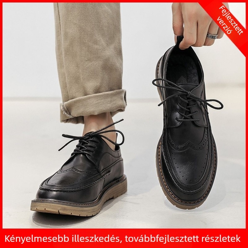 Férfi brogue bőrcipő formális viselethez, belső magasságnövelő talppal, esküvőre