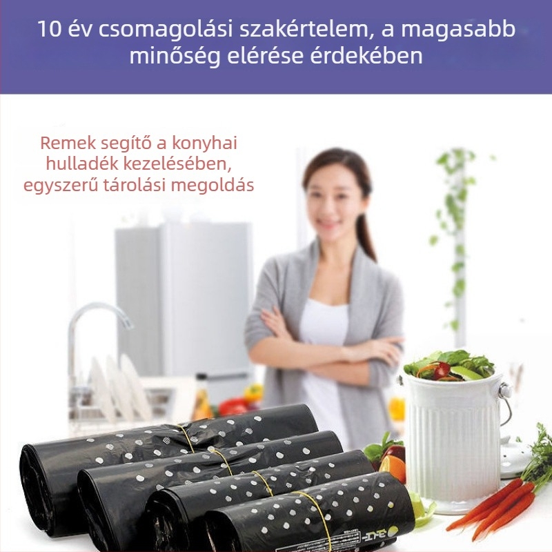 Vastagított fekete konyhai szemeteszsák fogantyúval, satchel-stílusú, újrahasználható