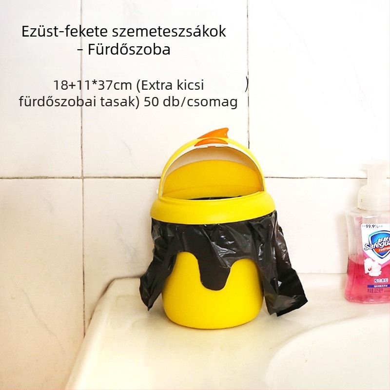 Vastagított fekete konyhai szemeteszsák fogantyúval, satchel-stílusú, újrahasználható