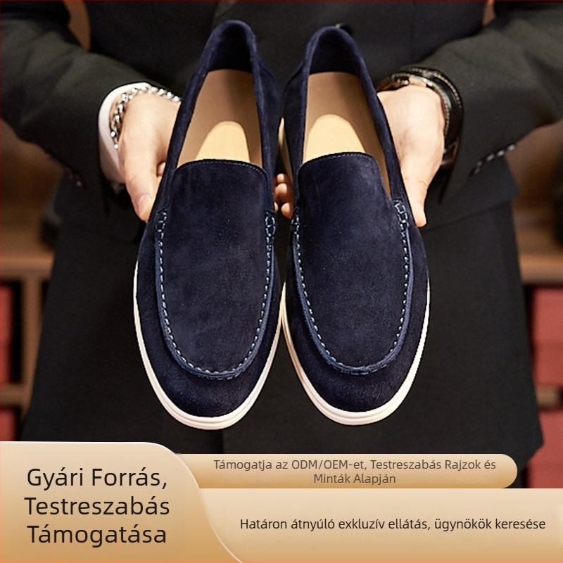 Férfi brit stílusú bőr loaferok, kézzel készítettek, slip-on, mindennapi viselésre, lapos talpú