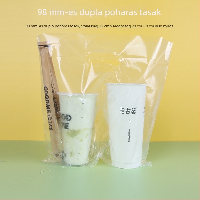 Egyszer használatos tejes tea tasakok, átlátszó, vastag műanyag zacskók italhoz, egy- és kétcsészés poharakhoz