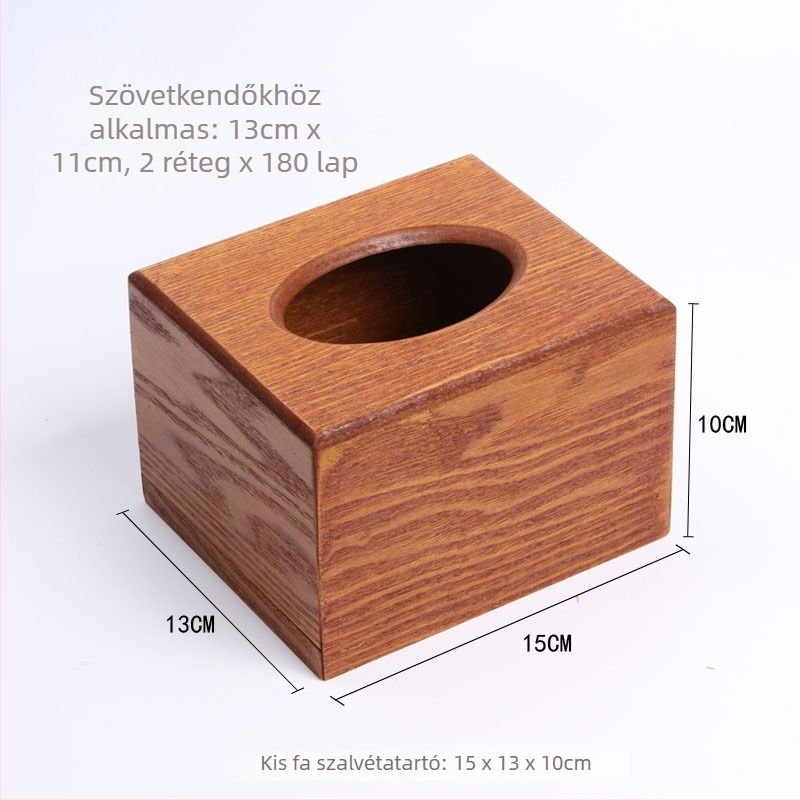 Fából készült papírzsebkendő-tartó logóval testreszabható, szállodának, kávézónak, étteremnek és nappalinak; modern, minimalist retro stílus.