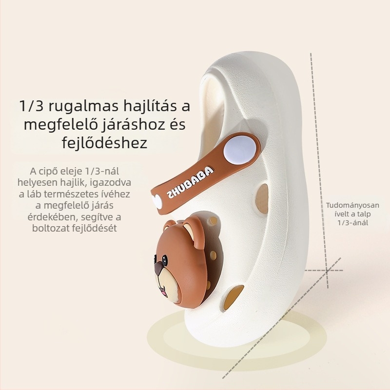 Gyermekek nyári nyitott papucs lyukas mintával, aranyos karikatúra dizájnnal, puha talppal, beltéri és kültéri használatra, uniszex