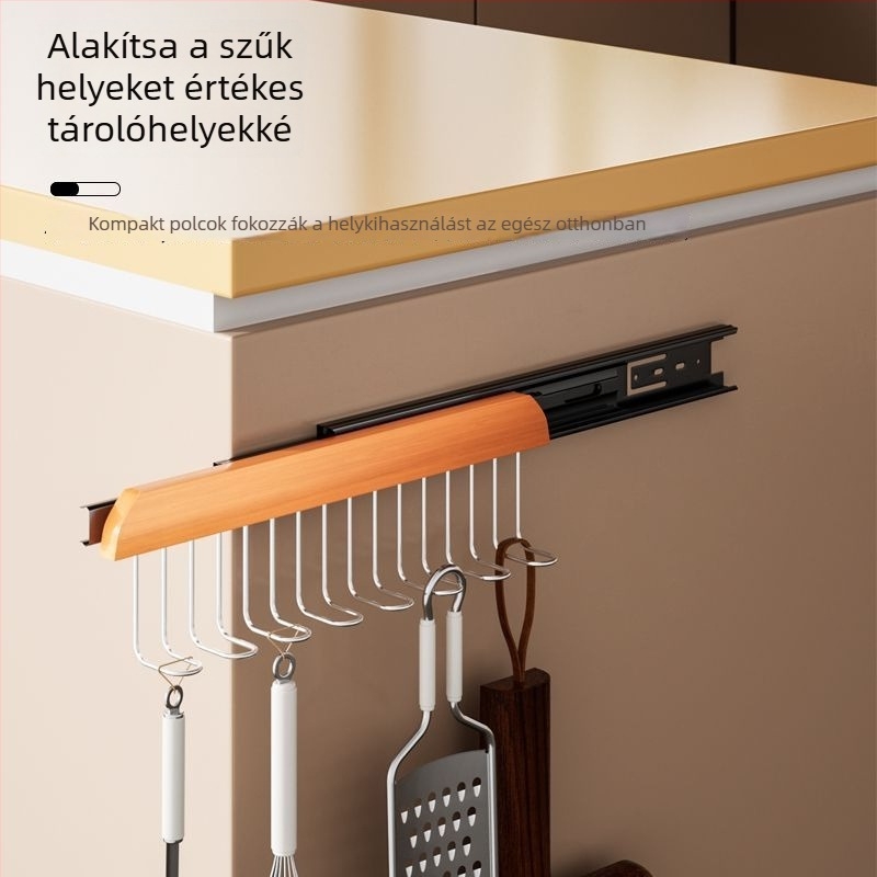 Fúrás nélküli tömörfa ruhafogas 8 kampóval, otthoni használatra, kihúzható sínnel, fehérneműnek, melltartó és harisnyának tárolására