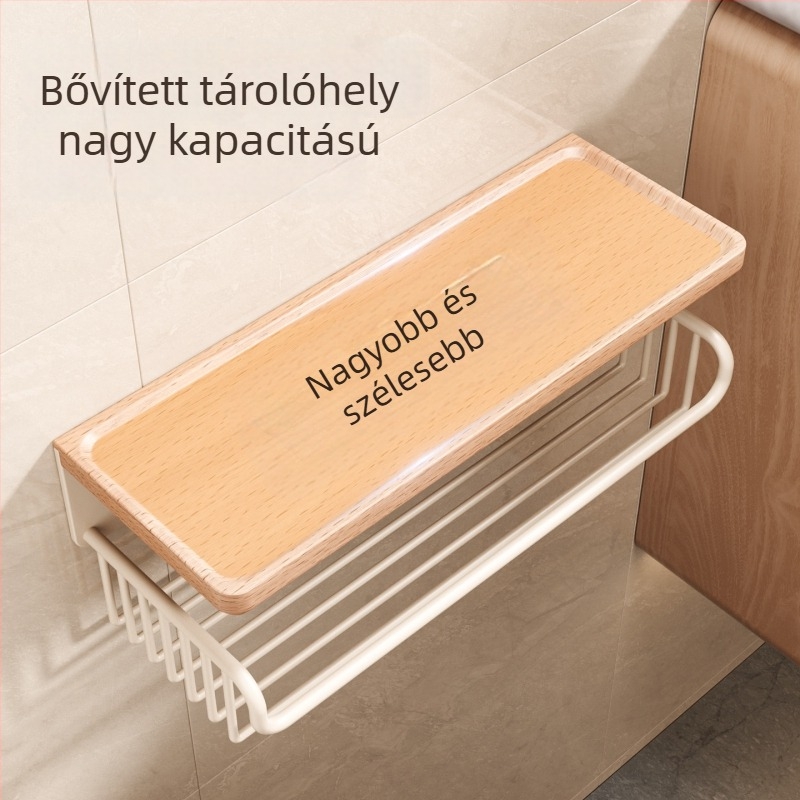 Falra szerelhető toalettpapírtartó, fúrás nélkül, fürdőszobai tároló