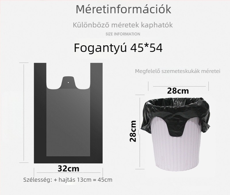 Nagy fekete mellény-stílusú hulladékzsák, vastag HDPE, szállodai és otthoni használatra, 80×100×120 cm