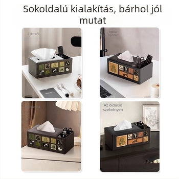 Bőrből készült papírzsebkendő tartó középkori stílusban – otthonra: nappali, dohányzóasztal, étkező és hálószoba; luxus, magas minőség, multifunkcionális