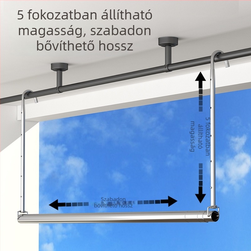 5-szintű állítható teleszkópos rozsdamentes acél ruhaszárító állvány, összecsukható, fúrás nélküli telepítés az erkélyre