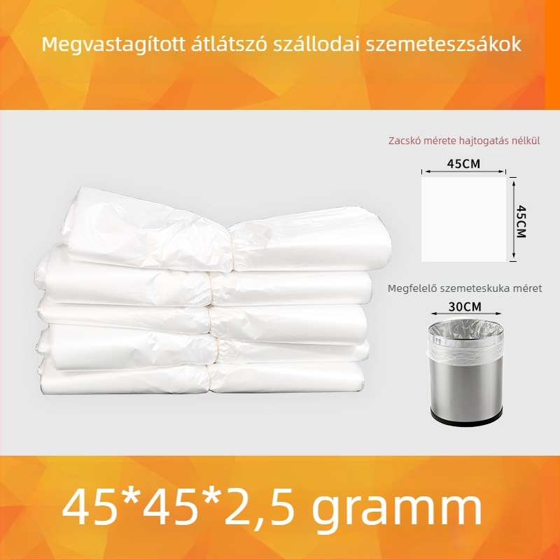 Szállodai vendégszobákhoz készült átlátszó, egyszer használatos szemeteszsákok, megvastagított, lapos szájú, kereskedelmi használatra