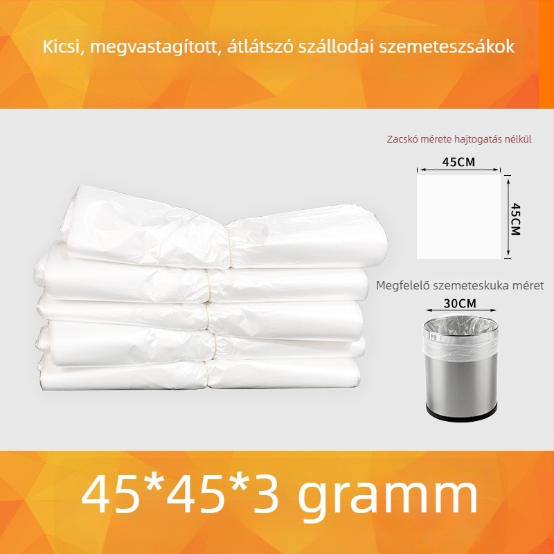 Szállodai vendégszobákhoz készült átlátszó, egyszer használatos szemeteszsákok, megvastagított, lapos szájú, kereskedelmi használatra