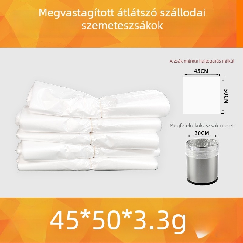 Szállodai vendégszobákhoz készült átlátszó, egyszer használatos szemeteszsákok, megvastagított, lapos szájú, kereskedelmi használatra