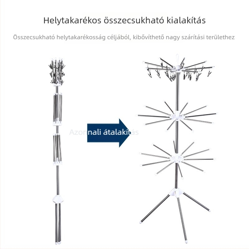 Padlóra álló, összecsukható rozsdamentes acél babaszárító állvány, törölköző- és pelenkátartóval