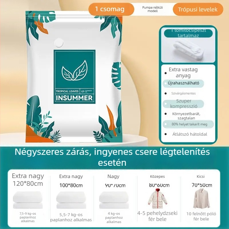Vákuum-kompressziós táska ruhákhoz és paplanokhoz, extrán nagy méret, vastag kivitel, otthoni és utazási tároláshoz