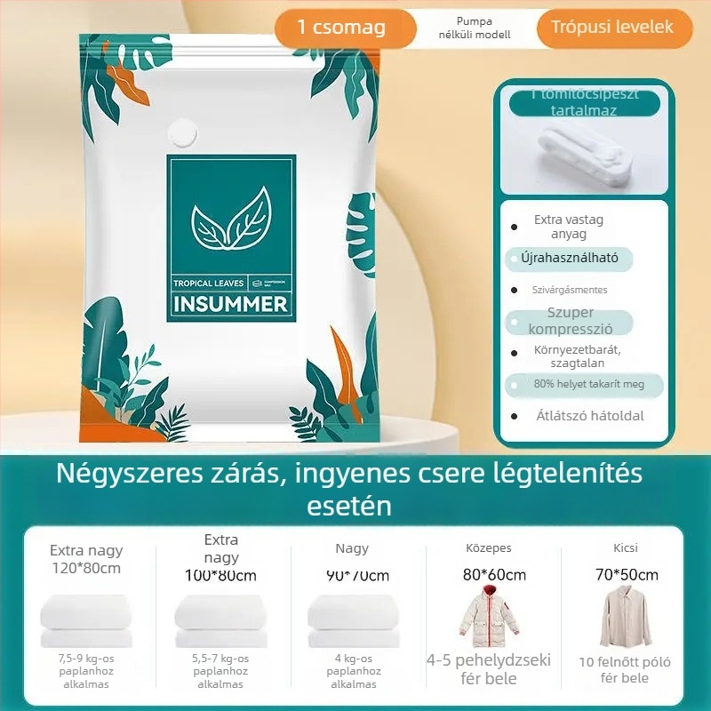 Vákuum-kompressziós táska ruhákhoz és paplanokhoz, extrán nagy méret, vastag kivitel, otthoni és utazási tároláshoz