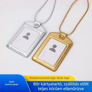 Fényes arany PU bőr kartya tartó ID-hez, hozzáférési kártyához és munkakártyához, domborított logó, nyomtatott nyakpánt, testreszabható