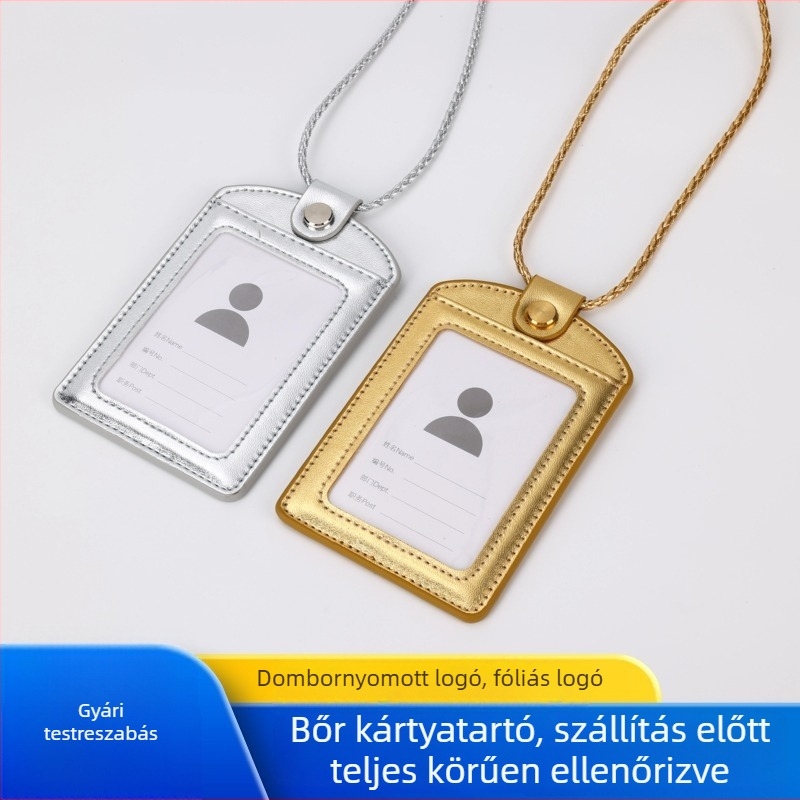 Fényes arany PU bőr kartya tartó ID-hez, hozzáférési kártyához és munkakártyához, domborított logó, nyomtatott nyakpánt, testreszabható