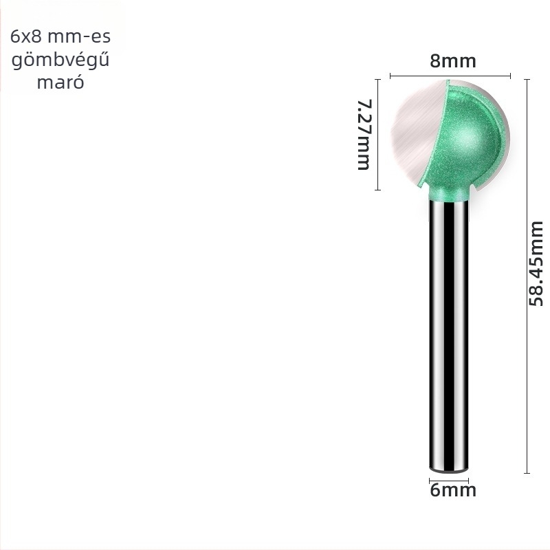 6 mm-es gömbfejű faragómaró egyenes markolattal – faragáshoz, 9 típus