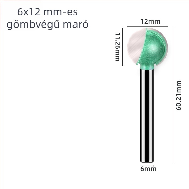 6 mm-es gömbfejű faragómaró egyenes markolattal – faragáshoz, 9 típus