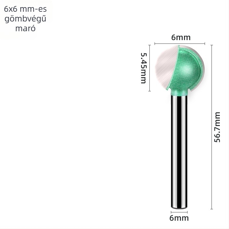 6 mm-es gömbfejű faragómaró egyenes markolattal – faragáshoz, 9 típus