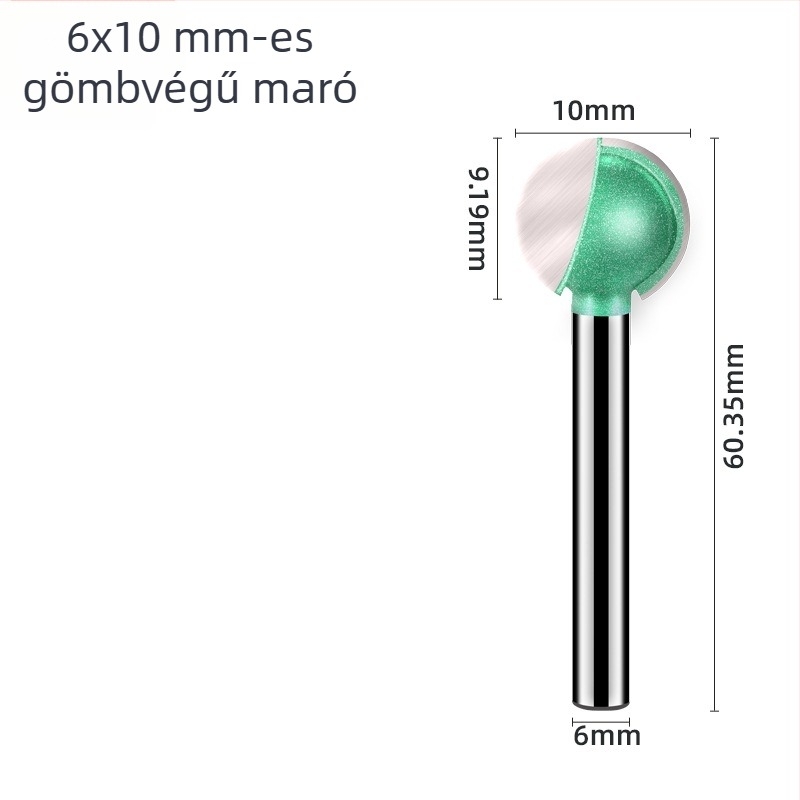 6 mm-es gömbfejű faragómaró egyenes markolattal – faragáshoz, 9 típus