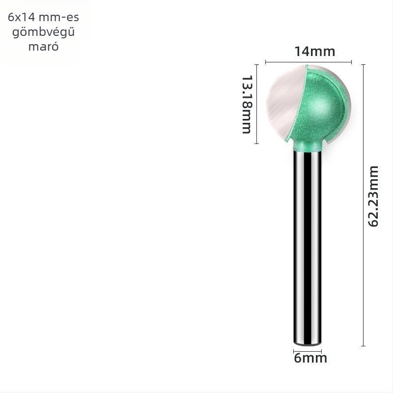 6 mm-es gömbfejű faragómaró egyenes markolattal – faragáshoz, 9 típus