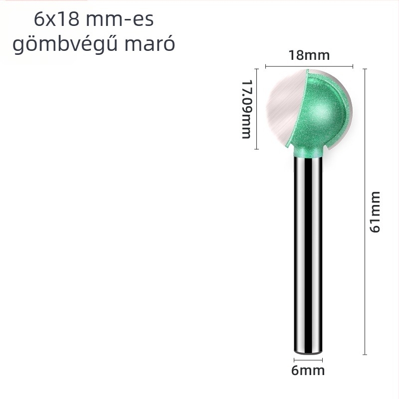 6 mm-es gömbfejű faragómaró egyenes markolattal – faragáshoz, 9 típus