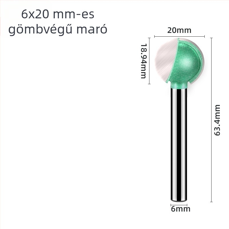 6 mm-es gömbfejű faragómaró egyenes markolattal – faragáshoz, 9 típus