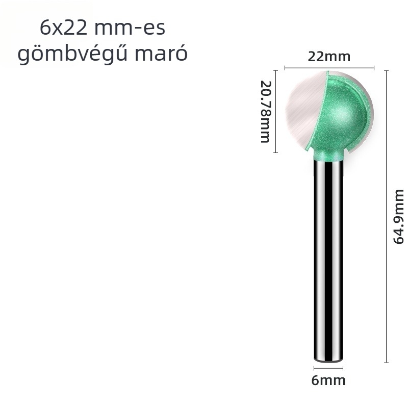 6 mm-es gömbfejű faragómaró egyenes markolattal – faragáshoz, 9 típus