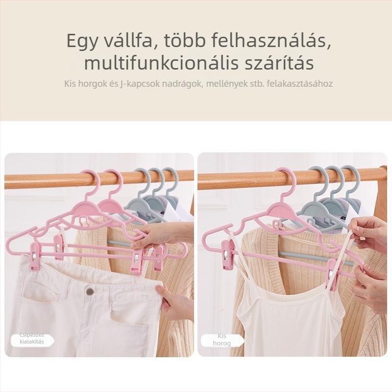 Csúszásmentes Hanfu vállfa integrált csipeszekkel, műanyag háztartási ruhatartó (5 darabos készlet)